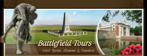 »Battlefield Tours. Visit Ypres, Somme & Flanders« Header auf der Website eines belgischen Ehepaars, das nach eigenen Angaben seit 1987 Schlachtfeld-Reisen für Kleingruppen aus englischsprachigen Ländern anbietet: »We offer the most personal and time-efficient way to visit the Ypres and Somme Battlefields from the Great War. Forget struggling with maps, guide books. No worries about driving on the ›wrong‹ side of the road, signs, parking places or traffic. Simply sit back, relax and we will drive and guide you where you want to be.«
