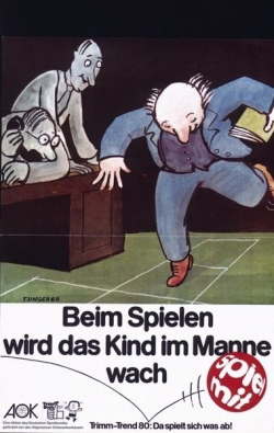 Dieses Plakat aus der (dritten) Trimm-Dich-Aktion des Deutschen Sportbundes (1979–1982) wirkt in seiner Aussage etwas rätselhaft: Soll im Büro mehr gespielt werden? Ist die Büroarbeit womöglich selbst ein Spiel? Stärker als das etwaige Ende der Arbeitsgesellschaft lassen sich hier deren Veränderungen in den frühen 1980er-Jahren erkennen: Ganzheitlichkeit und Fitness statt Entfremdung im grauen Alltag. (Bundesarchiv, Plak 006-040-001, Grafiker: Tomi Ungerer)
