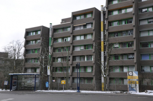 Modernes Bauen, ein ambivalentes Versprechen: Häuser am Mombertplatz im Heidelberger Stadtteil Emmertsgrund (Foto von 2013) (Wikimedia Commons/Foto: Christopher Jelen, Emmertsgrund Muellsauganlage 3, CC BY-SA 3.0)