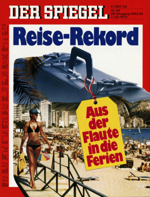 Im Sommer 1975 verreisten trotz negativen Wirtschaftswachstums so viele Westdeutsche wie nie zuvor. Diesem Phänomen widmete der »Spiegel« eine Titelgeschichte (SPIEGEL-Cover Nr. 28/1975).