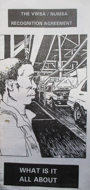 Faltblatt von 1989 für die VW-Belegschaft im Werk Uitenhage, in dem eine Betriebsvereinbarung zwischen Unternehmensleitung und Gewerkschaften erläutert wurde (Historical Papers, University of the Witwatersrand, AH2960 B1.1.)