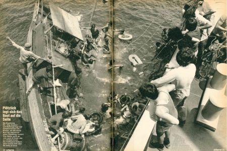 Journalisten begleiteten die Rettungsaktionen und warben mit dramatischen Bildern und Berichten für die Aktionen der »Cap Anamur«.(aus: stern, 16.10.1980, S. 20-29, hier S. 22f.; Foto: Klaus Meyer-Andersen) Journalisten begleiteten die Rettungsaktionen