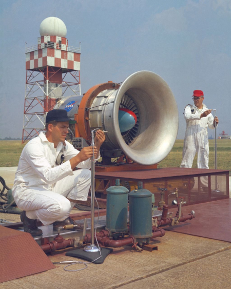 Coping with the modern soundscape: Noise Research Program on hangar apron at Lewis Research Center, now known as John H. Glenn Research Center, Cleveland, Ohio, August 1967(Wikimedia Commons; NASA/GRC/Paul Riedel/Public Domain) Coping with the modern soundscape: Noise Research Program on hangar apron at Lewis Research Center, now known as John H. Glenn Research Center, Cleveland, Ohio, August 1967(Wikimedia Commons; NASA/GRC/Paul Riedel/Public Domain)
