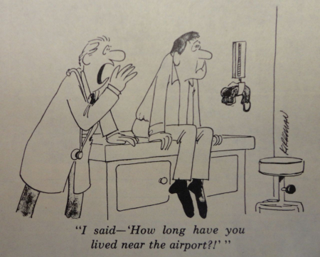 Jet-age noise and its effects – a recurring cartoon theme(City of Vancouver Archives, Community Forum on Airport Development fonds, Clippings 1973–1988 folder: 578-G-7, file 5, Vancouver Sun, n.d.) Jet-age noise and its effects – a recurring cartoon theme(City of Vancouver Archives, Community Forum on Airport Development fonds, Clippings 1973–1988 folder: 578-G-7, file 5, Vancouver Sun, n.d.)