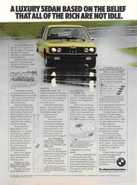BMW-Anzeige, in: Car and Driver, April 1976, S. 29 BMW-Anzeige, in: Car and Driver, April 1976, S. 29