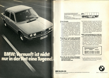 BMW-Anzeige, in: Auto Motor und Sport H. 3/1974, S. 20f. BMW-Anzeige, in: Auto Motor und Sport H. 3/1974, S. 20f.