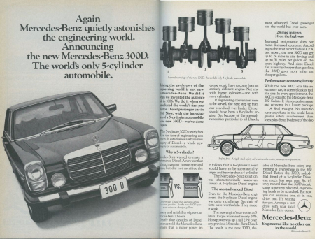 Mercedes-Benz-Anzeige, in: Road & Track, Februar 1975, S. 18f. Mercedes-Benz-Anzeige, in: Road & Track, Februar 1975, S. 18f.