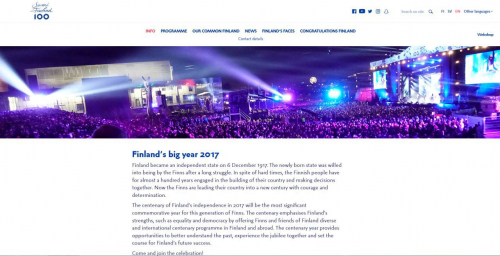 »Finland’s big year 2017« (<http://suomifinland100.fi/info/?lang=en>; Screenshot vom November 2017)
