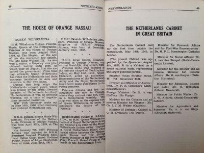 Eintrag zum niederländischen Königshaus und zum Exilkabinett in: Joel Cang (Hg.), The Who’s Who of the Allied Governments in Great Britain, London 1941, S. 48f.