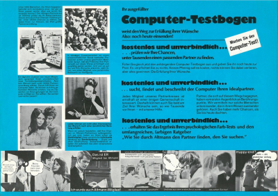 »Machen Sie den Computer-Test!«, Werbebroschüre Altmann GmbH & Co., um 1970 (Miscellaneous. Paul Popenoe Papers, Box 115, Folder 11: Computer Dating, American Heritage Center, University of Wyoming, USA)