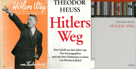 Theodor Heuss, Hitlers Weg. Eine historisch-politische Studie über den Nationalsozialismus, Stuttgart: Union Deutsche Verlagsgesellschaft 1932; Tübingen: Wunderlich 1968; Hildesheim: Olms 2008. Das Coverfoto der Ausgabe von 1932 stammt vom Fotoverlag Heinrich Hoffmann, München, vermutlich von Hoffmann selbst. Die im Text angegebenen Seitenzahlen der Zitate folgen der Erstausgabe. Die Ausstellung »Angezettelt« im Deutschen Historischen Museum, 2016 (Foto: © Michael Hughes)