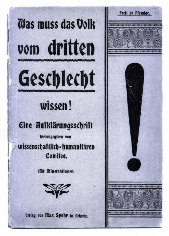 Die Möglichkeit eines »dritten Geschlechts« wurde keineswegs erst im 21. Jahrhundert diskutiert, wie diese Broschüre von 1901 zeigt. Das »Wissenschaftlich-humanitäre Comitee« war eine 1897 in Berlin gegründete homosexuelle Bürgerrechtsorganisation, initiiert von dem Arzt und Sexualwissenschaftler Magnus Hirschfeld, dem Verleger Max Spohr und anderen. Das Comitee gab von 1899 bis 1923 auch das »Jahrbuch für sexuelle Zwischenstufen« heraus. Gleichwohl blieb die Vorstellung einer binären Geschlechterordnung (nicht nur in Deutschland) lange dominant. (Wikimedia Commons; Public Domain)
