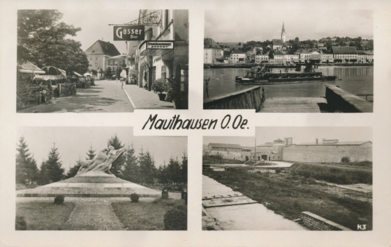 Abb. 1: »Mauthausen O.Oe.«, Postkarte, gelaufen, 29. Juli 1956, Echte Photographie (Verlag Franz Mörtl, Wien)