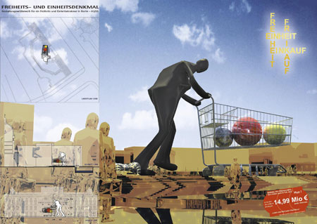 Eine Ironisierung des Vorhabens: „Denkmal des Verbrauchers, dem Helden unserer Zeit“.
Entwurf Nr. 1277, Björn Kern, Berlin
(© Björn Kern)
(Zum Vergrößern bitte auf das Bild klicken.)