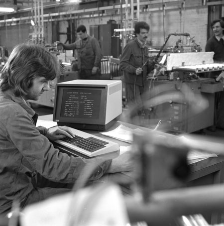 Werkhalle des Unternehmens Buderus (Blechverarbeitung und Heizkesselhersteller), 1979