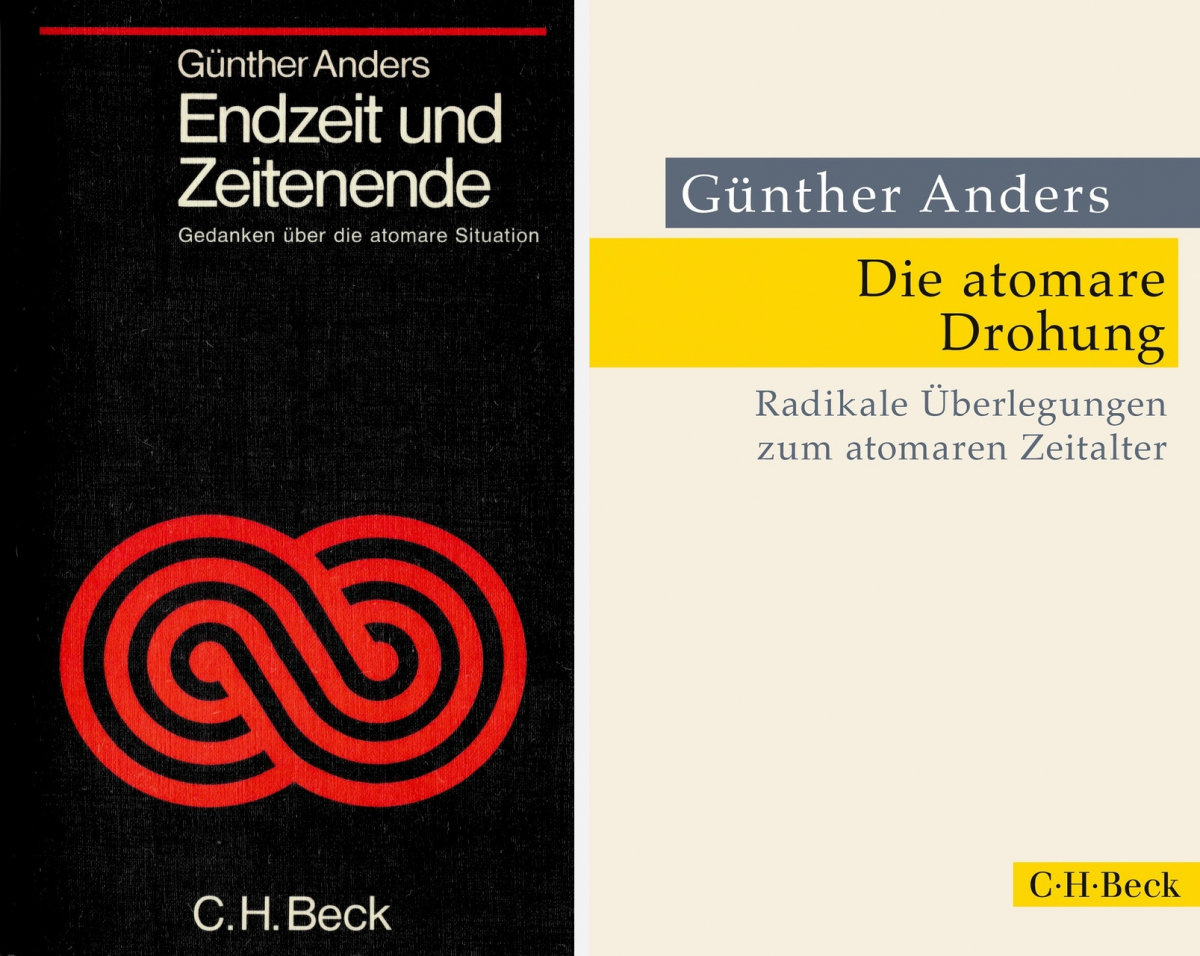 Günther Anders, Endzeit und Zeitenende. Gedanken über die atomare Situation, München: C.H. Beck 1972; ab 1981 unter dem Titel: Die atomare Drohung. Radikale Überlegungen zum atomaren Zeitalter, München: C.H. Beck. Die Seitenzahlen der Zitate im Text folgen der Neuausgabe von 1981.