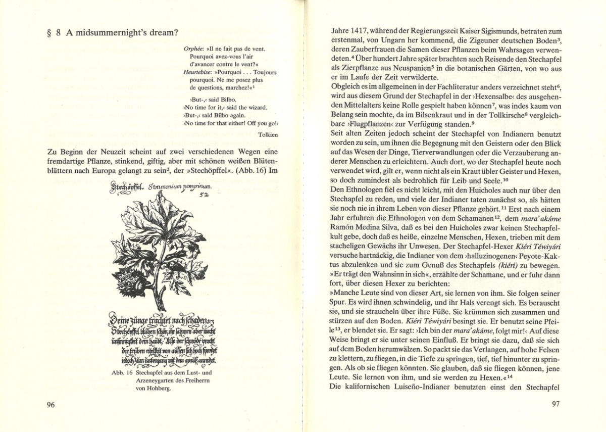 Die »Traumzeit« als mediale Bastelei und kulturelles Referenzsystem: populärkulturelle Zitate, eine Abbildung aus einem Kräuterbuch von 1669 und nicht weniger als 14 Anmerkungen auf einer Doppelseite. (aus: Hans Peter Duerr, Traumzeit. Über die Grenze zwischen Wildnis und Zivilisation, Frankfurt a.M.: Syndikat 1978, S. 96f.) Die »Traumzeit« als mediale Bastelei und kulturelles Referenzsystem: populärkulturelle Zitate, eine Abbildung aus einem Kräuterbuch von 1669 und nicht weniger als 14 Anmerkungen auf einer Doppelseite. (aus: Hans Peter Duerr, Traumzeit. Über die Grenze zwischen Wildnis und Zivilisation, Frankfurt a.M.: Syndikat 1978, S. 96f.)