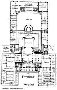Grundrisse der Ausstellungsräume des Deutschen Hygiene-Museums
bei der Eröffnung 1930
(zum Vergrößern anklicken; Quelle: Deutsches Hygiene-Museum)