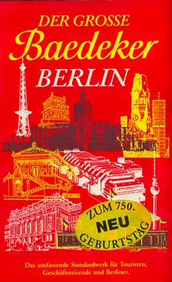 Die als besonders wichtig eingestuften Sehenswürdigkeiten Berlins sind gleich auf dem Cover des „Baedeker“ von 1987 abgebildet. Der Untertitel lautet: „Das umfassende Standardwerk für Touristen, Geschäftsreisende und Berliner“. Damit suggeriert der „Baedeker“ die knappe, nüchterne und umfassende Information, die er zu seinem Markenzeichen gemacht hat. Cover des „Baedeker“