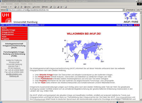 Startseite „Arbeitsgemeinschaft Kriegsursachenforschung“ (Dezember 2004)