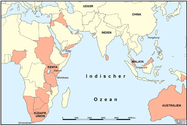 Karte der britischen Besitzungen in der Indikregion um 1950