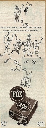 Anzeigen für die Zigarettenmarke "Fox", 1948 und 1952