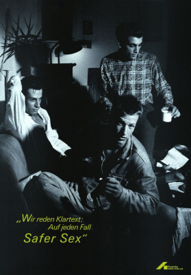 Abb. 16: »Wir reden Klartext: Auf jeden Fall Safer Sex«. Deutsche AIDS-Hilfe e.V., Bundesrepublik Deutschland, 59,1 x 41,7 cm, 1986 (Foto: Detlev Pusch; Deutsches Plakat Museum im Museum Folkwang, Essen) Abb. 16: »Wir reden Klartext: Auf jeden Fall Safer Sex«. Deutsche AIDS-Hilfe e.V., Bundesrepublik Deutschland, 59,1 x 41,7 cm, 1986 (Foto: Detlev Pusch; Deutsches Plakat Museum im Museum Folkwang, Essen)