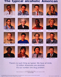 „The typical alcoholic American“: Verbreitete konsumgesellschaftliche Lebensstile als Gesundheitsrisiko. Aufklärungsplakat der U.S. National Institutes of Health (1991)
(National Library of Medicine)